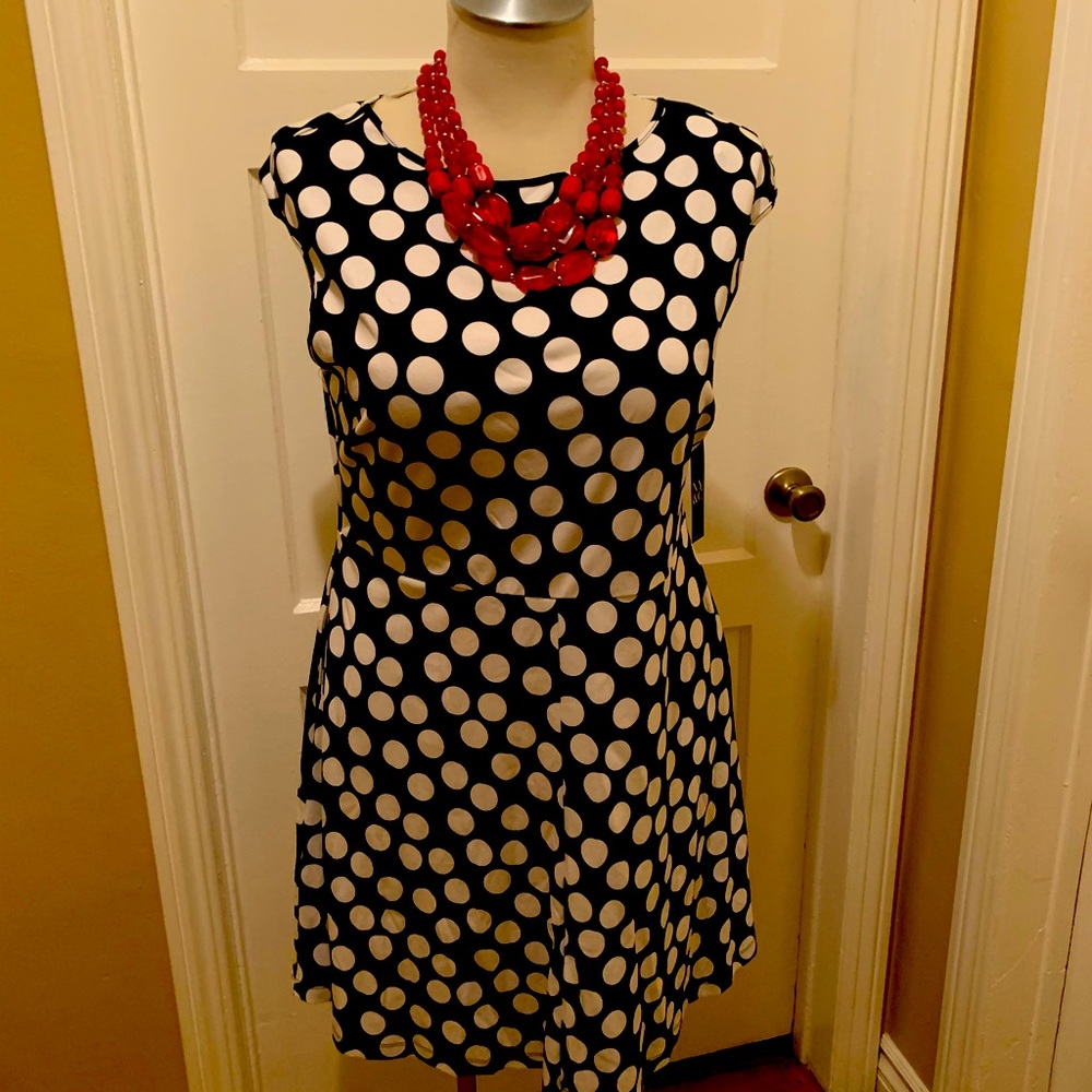 NYC XL black and white polka dot sleeveless dress